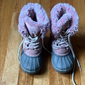 Pink and Gray Fur-Lined Boots